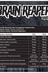 Nutritional information for Skull Labs Brain Reaper Shot detailing ingredients and their amounts.